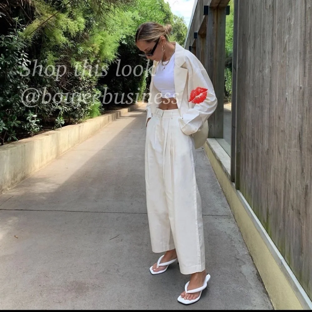 H&M Wide-Leg Twill Pants